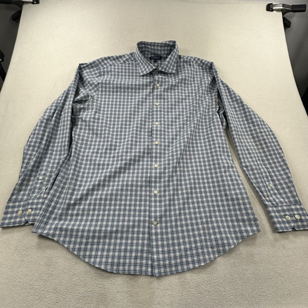 Peter Millar Shirt Mens XL Blue Check Crown Crafted Long Sleeve Button Up